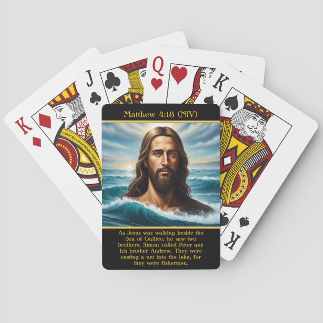 Matthew 4:18 Jesus durch den ruhigen Ozean in Wass Spielkarten (Rückseite)