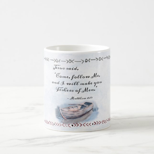 Matthew 4:19 Jesus sagte: "Komm mir hinterher" Bib Kaffeetasse (Mittel)