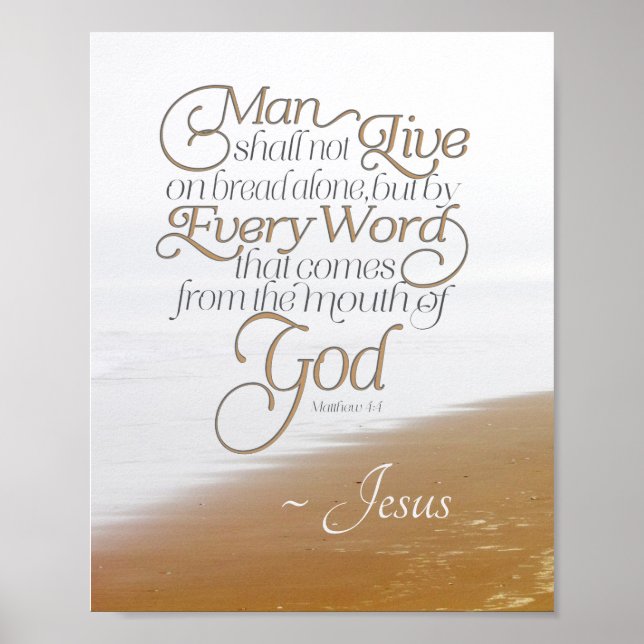 Matthew 4:4 Der Mensch darf nicht allein von Brot  Poster (Vorne)