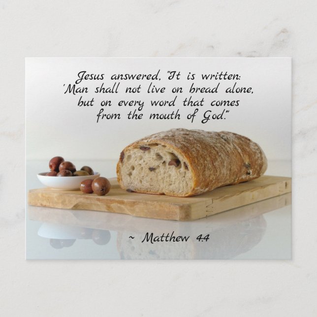 Matthew 4:4 Der Mensch darf nicht allein von Brot  Postkarte (Vorderseite)
