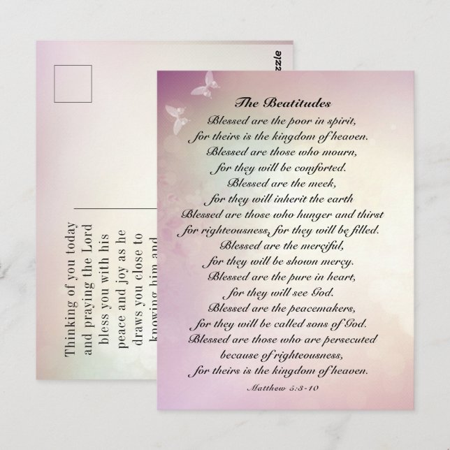 Matthew 5:3-10 Beatitudes Sermon auf dem Berg Postkarte (Vorne/Hinten)