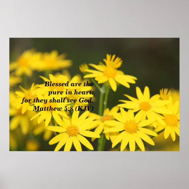 Matthew 5:8 Bibelverse mit goldenen Blume Poster (Vorne)