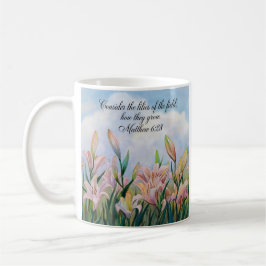 Matthew 6:28 Aquarellfarben Lilies Kaffeetasse