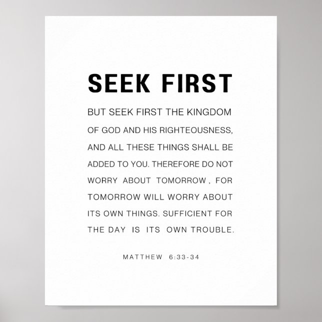 Matthew 6:33-34 Seek zuerst das Königreich Gottes Poster (Vorne)