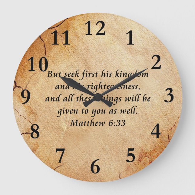 Matthew 6:33 Bibelverse Große Wanduhr (Vorderseite)