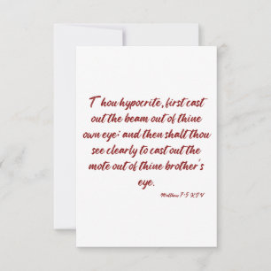 Matthew 7:5 KJV Bible Verse Flat Greeting Card Karte