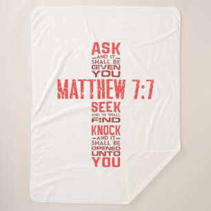 Matthew 7:7 Bibelverse Cross Sherpa Blanket Sherpadecke