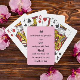 Matthew 7:7 Bibelverse Frage Seek Knock Pink Spielkarten
