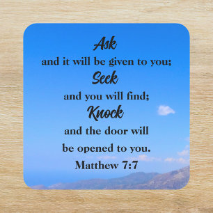 Matthew 7:7 Blue Sky Bible Verse Quadratischer Aufkleber