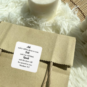 Matthew 7:7 Fragen Seek Knock Bible Verse Quadratischer Aufkleber