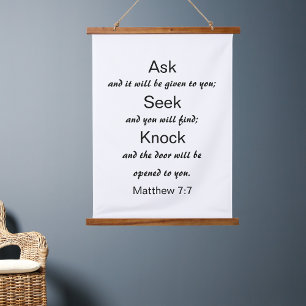 Matthew 7:7 Fragen Seek Knock Bible Verse Wandteppich Mit Holzrahmen