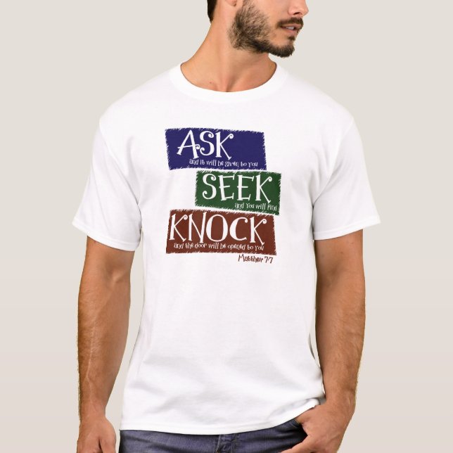 Matthew-7:7, Mehrfarben T-Shirt (Vorderseite)