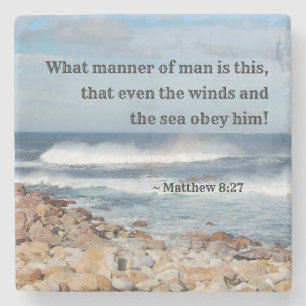 Matthew-8:27 sogar befolgen die Winde und das Meer Steinuntersetzer