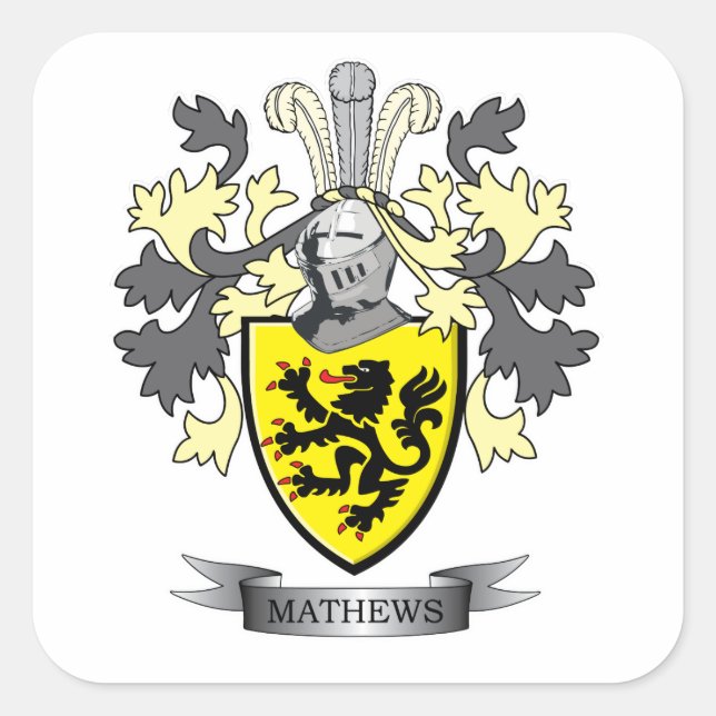 Matthews Familienwappen Coat of Arms Quadratischer Aufkleber (Vorderseite)