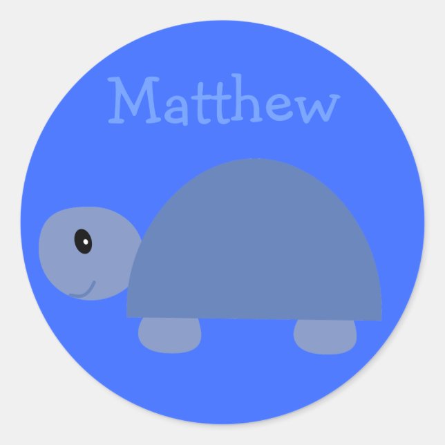 Matthews süße blaue Cartoon Schildkrötenkleber Runder Aufkleber (Vorderseite)