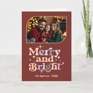 Mattiert Berry Merry & Bright Retro Foto Feiertagskarte