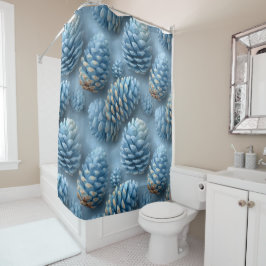 Mattiert-Blaue Pinecones Duschvorhang