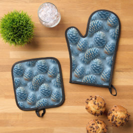 Mattiert-Blaue Pinecones Ofenhandschuh & Topflappen-Set