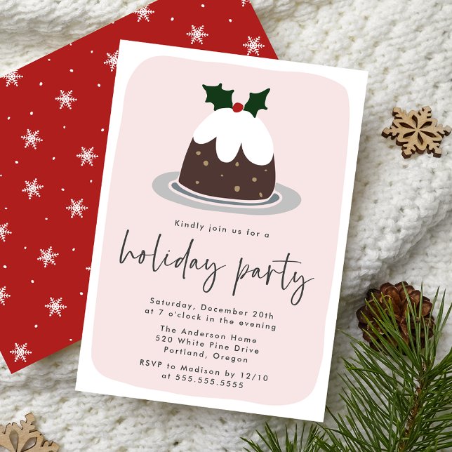 Mattiert Fruitcake Holly Pink & Red Holiday Party Einladung (Von Creator hochgeladen)