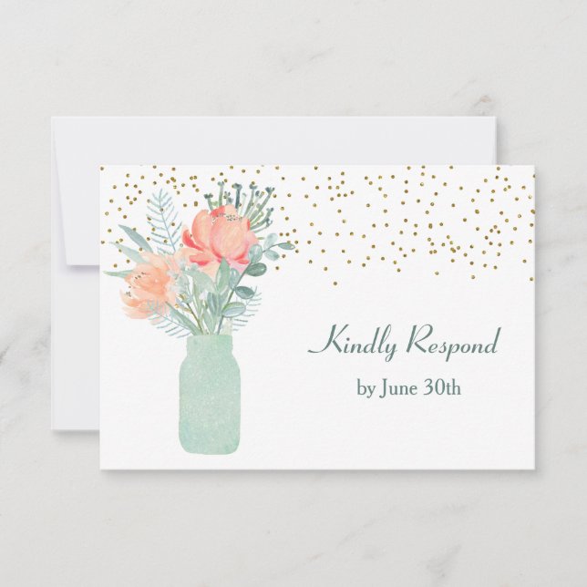 Mattiert Glass Mason Jar Wedding RSVP (Vorderseite)