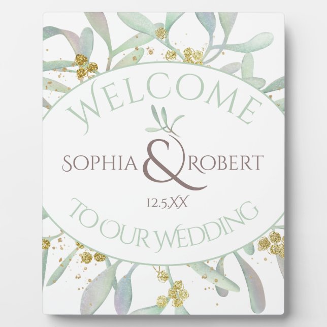 Mattiert Mistletoe Winter Wedding Fotoplatte (Vorderseite)