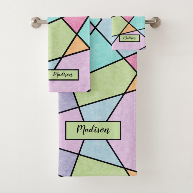 Mattiert pastellfarbener Abstrakter geometrischer  Badhandtuch Set (Insitu)