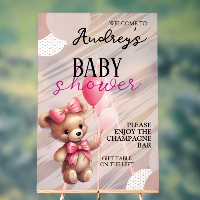 Mattiert Pink Teddy Bear Girl Babydusche Acrylschild (Neutral)