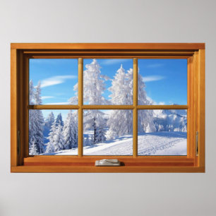 Mattierte Baumkronen Winter Scene Window Illusion  Poster