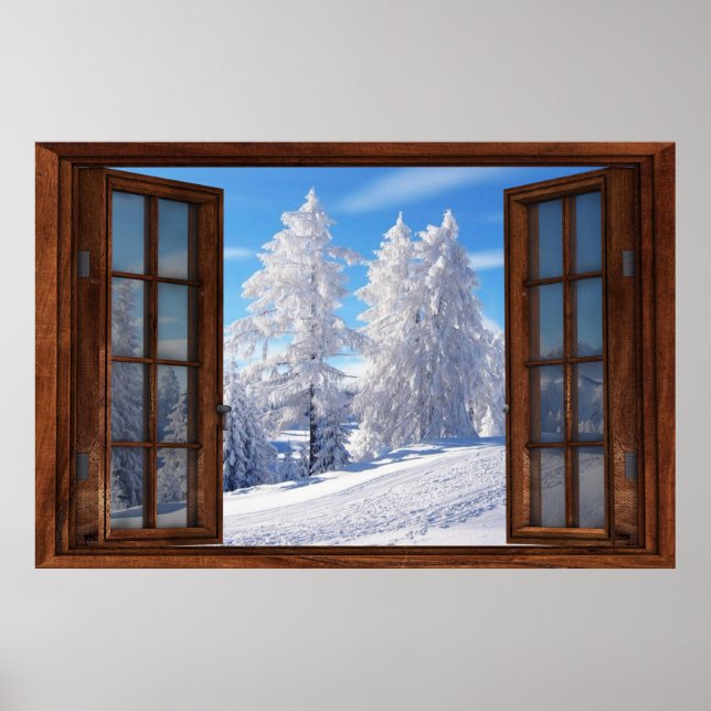 Mattierte Baumkronen Winter Scene Window Illusion  Poster (Vorne)
