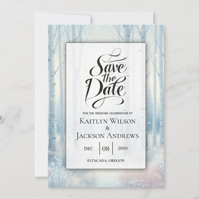 Mattierte Blauwaldhochzeit Save The Date (Vorderseite)