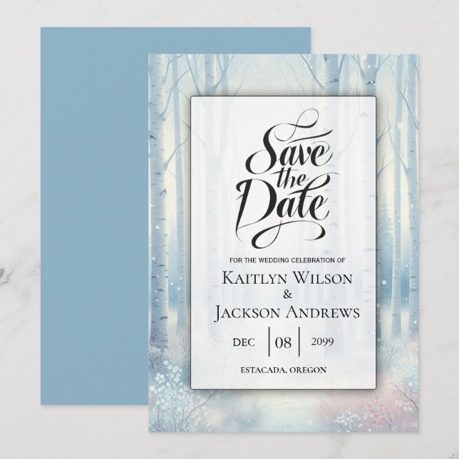Mattierte Blauwaldhochzeit Save The Date (Vorne/Hinten)
