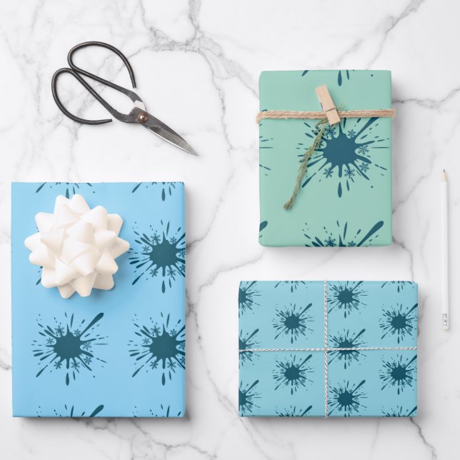 Mattierte Bliss: Light Blue Snowburgh Weihnachten Geschenkpapier Set (Vorderseite)