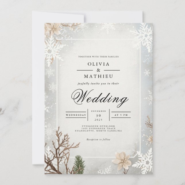 Mattierte Branch Winter Hochzeit Einladung (Vorderseite)