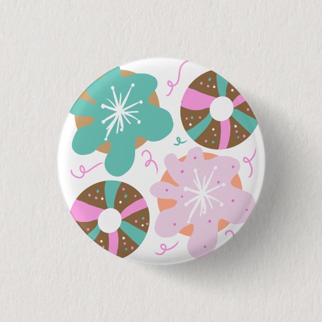 Mattierte Donuts Pink Doodles Button (Vorderseite)