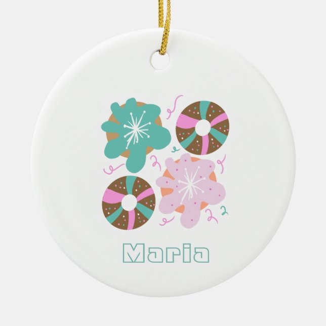 Mattierte Donuts Pink Doodles Keramik Ornament (Vorne)