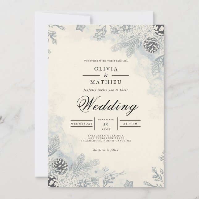 Mattierte Evergreen Arch Wedding Einladung (Vorderseite)