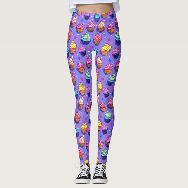 Mattierte Fun Cupcake Muster: Whimsical Bakery Leggings (Vorderseite)