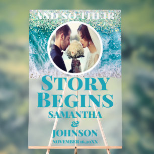 Mattierte Geschichte beginnt Beach Wedding Willkom Acrylschild