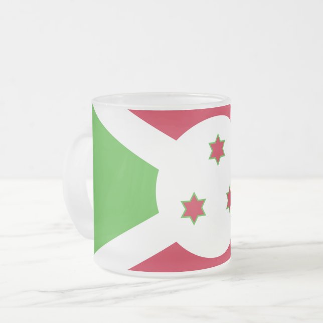 Mattierte kleine Tasse aus Glas mit Burundi-Flagge (Vorderseite Links)