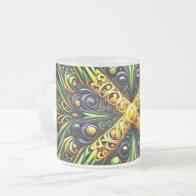 Mattierte kleine Tasse aus Glas mit jamaikanischen (Vorderseite Links)