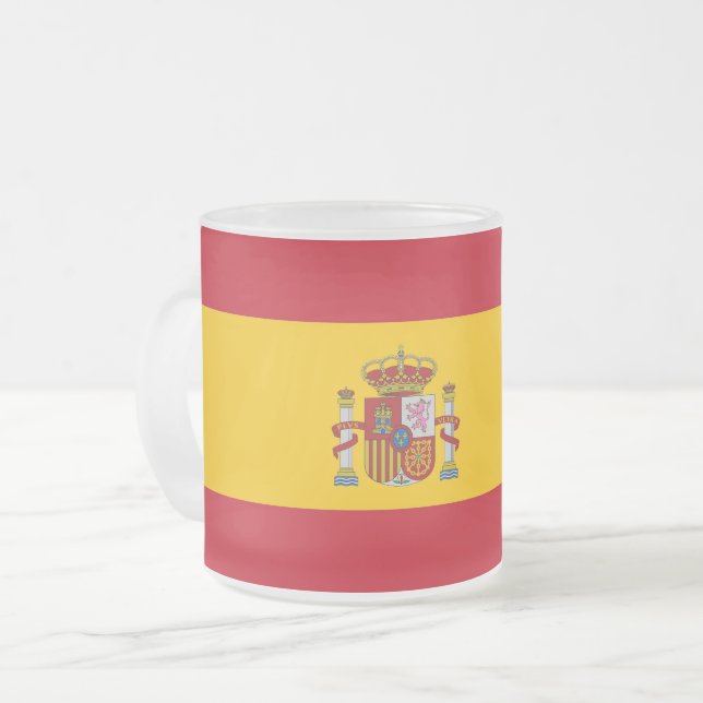 Mattierte kleine Tasse aus Glas mit spanischer Fla (Vorderseite Links)