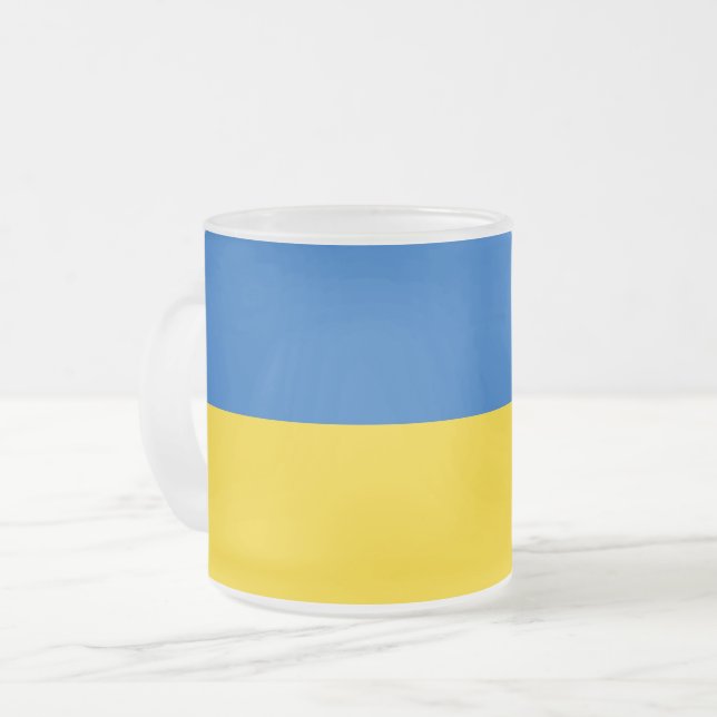 Mattierte kleine Tasse aus Glas mit ukrainischer F (Vorderseite Links)