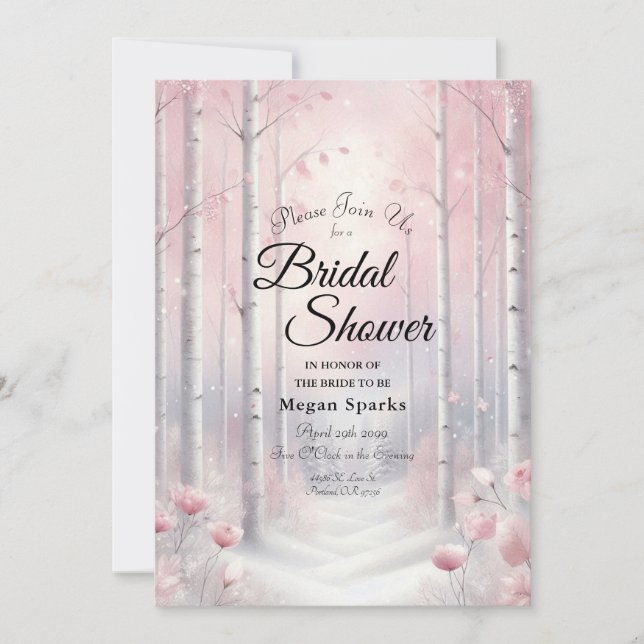 Mattierte Petalen im Winter-Wald-Brautparty Einladung (Vorderseite)