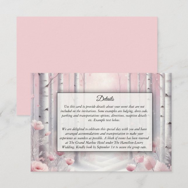 Mattierte Petals bei einer Winterwoodlandhochzeit Begleitkarte (Vorne/Hinten)