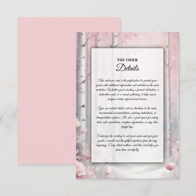 Mattierte Petals bei einer Winterwoodlandhochzeit Begleitkarte (Vorne/Hinten)