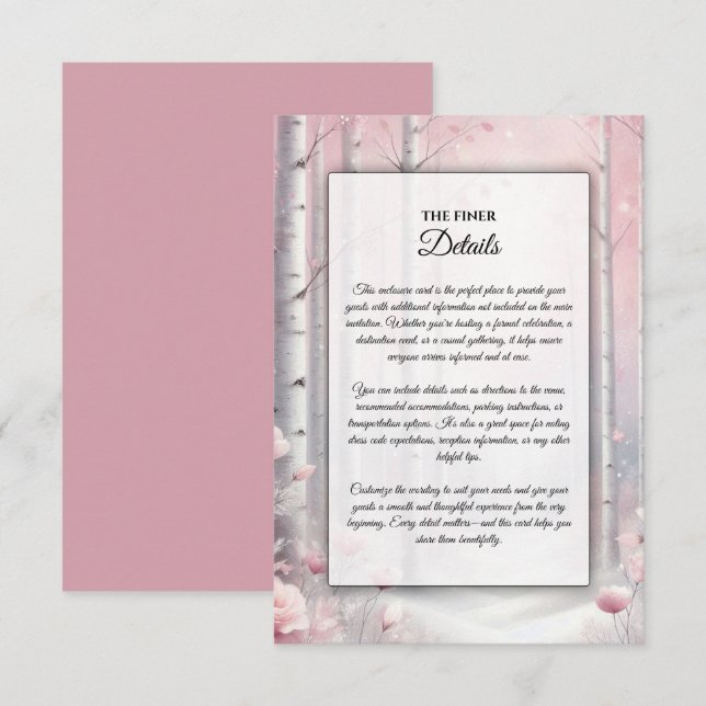 Mattierte Petals bei einer Winterwoodlandhochzeit Begleitkarte (Vorne/Hinten)