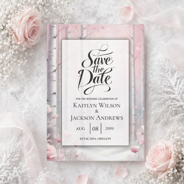 Mattierte Petals bei einer Winterwoodlandhochzeit Save The Date (Von Creator hochgeladen)