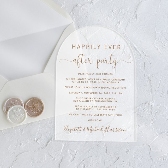 Mattierte Rezeption für Hochzeiten mit Goldenen Dr Acryleinladungen (Start your forever with elegant arch-shaped acrylic invitations for a timeless Happily Ever After)