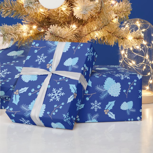 Mattierte Schneeflocken Pinecones Mistletoe Dark B Geschenkpapier (Feiertage)