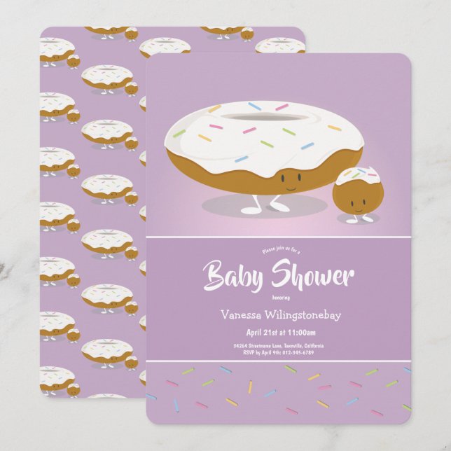 Mattierte Sprinkles Sprinkles Babydusche Donut und Einladung (Vorne/Hinten)